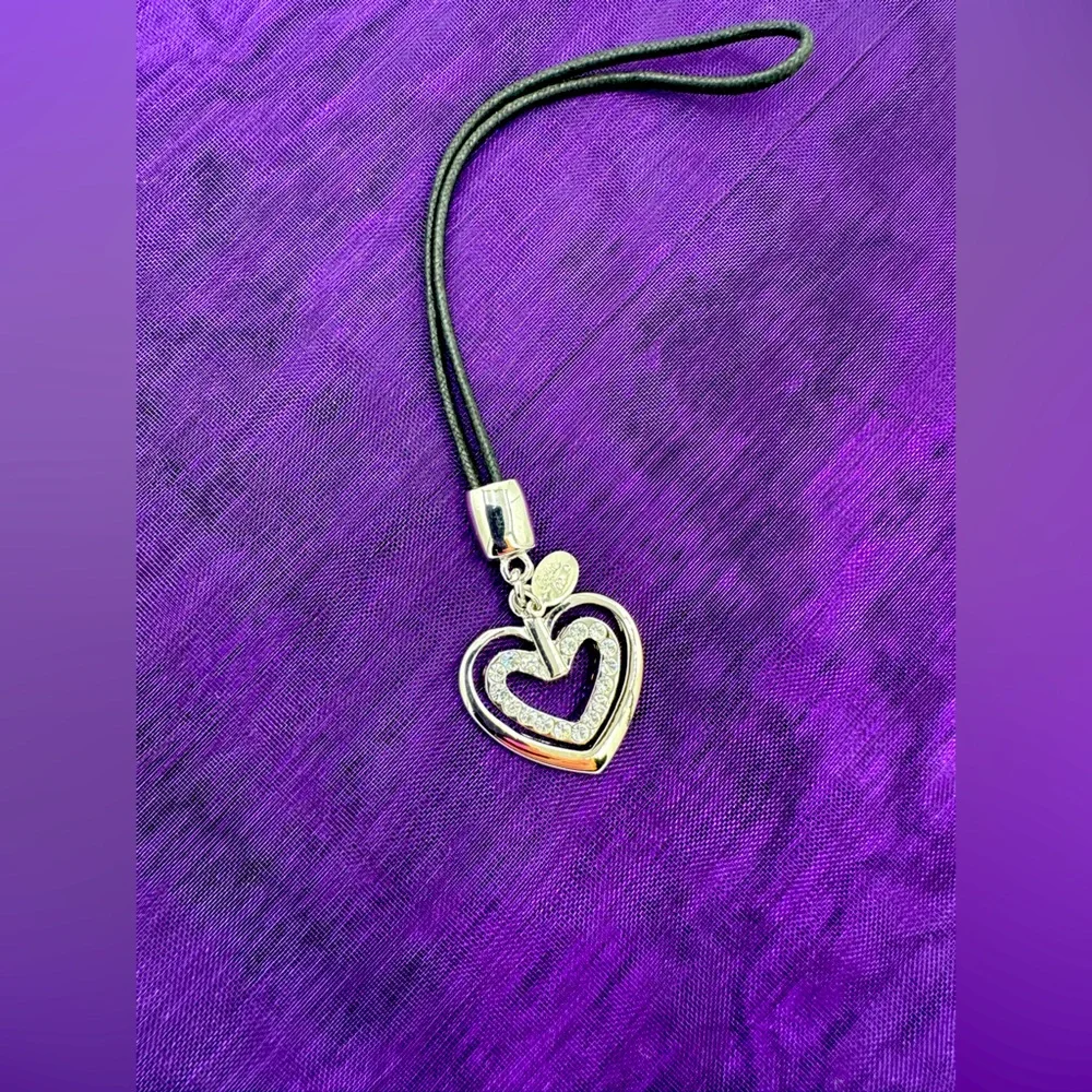 Cookie Lee Silver Double Heart Crystal Bag Charm - Picture 2 of 3